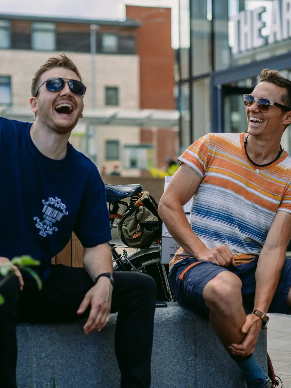 Frankie and his friend Adam having a big laugh out in Nottingham.