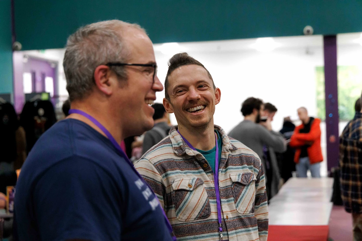 Frankie at Norfolk Developers Conference 2025 laughing in conversation.
