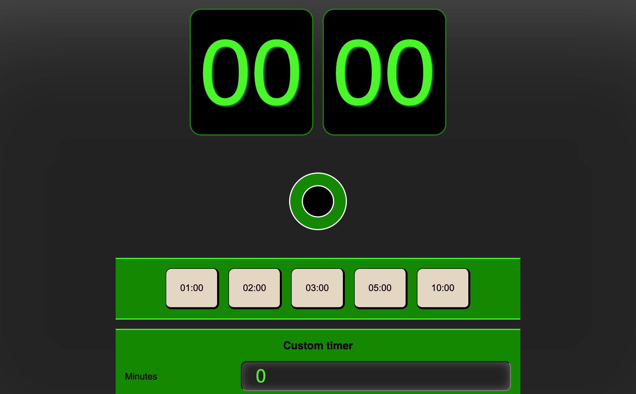 Screenshot of an app which lets a user run a countdown timer.