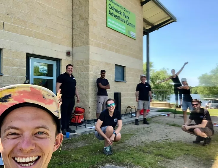 Frankie with his colleagues in front of Colwick Park Adventure Centre